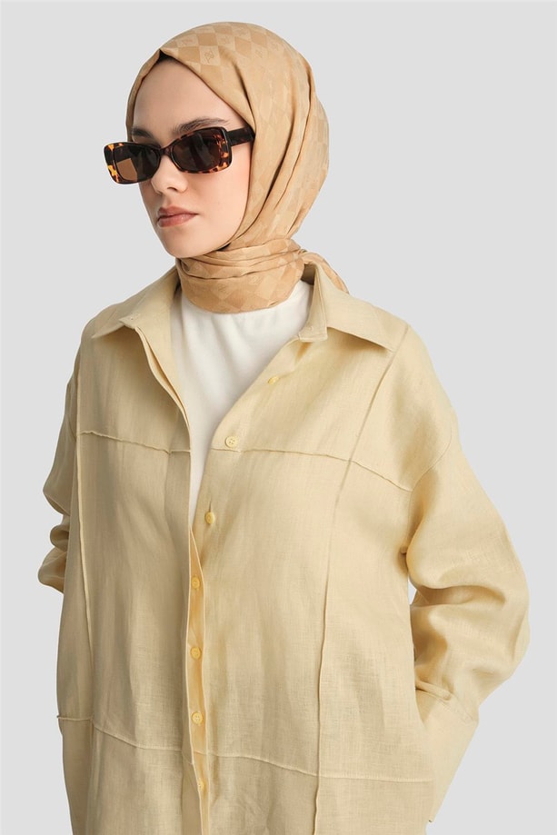 Armine Nervür Dikişli Tunik Elbise 25Y4625 Limon