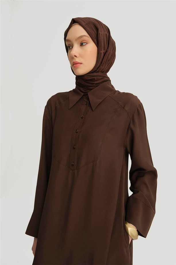 Armine Oversize Tunik Elbise 25Y4701 Kahverengi