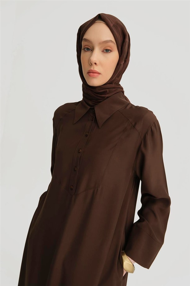 Armine Oversize Tunik Elbise 25Y4701 Kahverengi