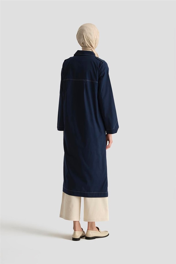 Armine Kontrast Dikişli Pamuk Tunik Elbise 25Y4705 Lacivert