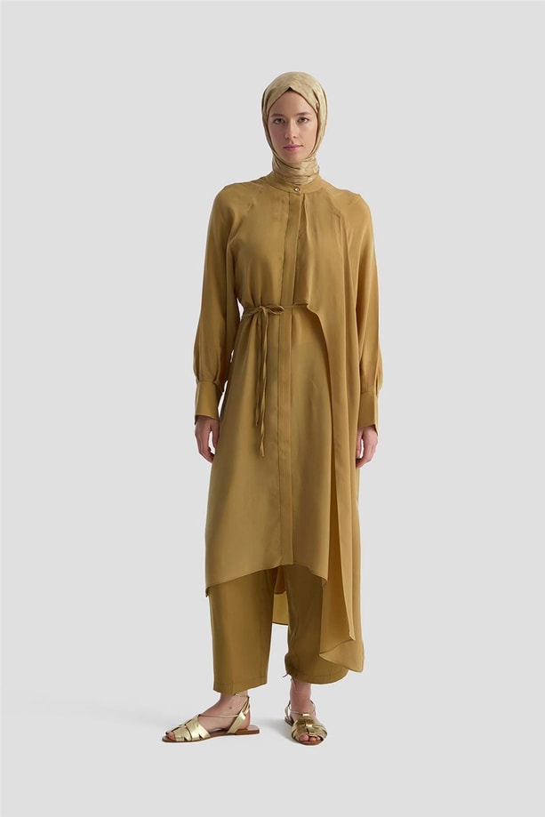 Armine Asimetrik Allerli Cupra Tunik Elbise 25Y4706 Sahra