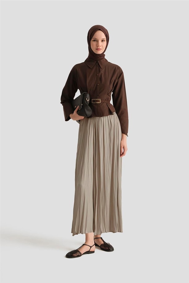 Armine Kırışık Saten Etek  25YH5601 Taş