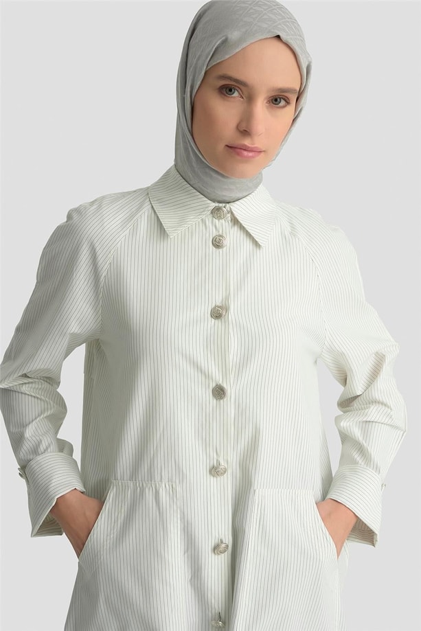 Armine Çizgili Oversize Giy Çık 25Y5810 Beyaz