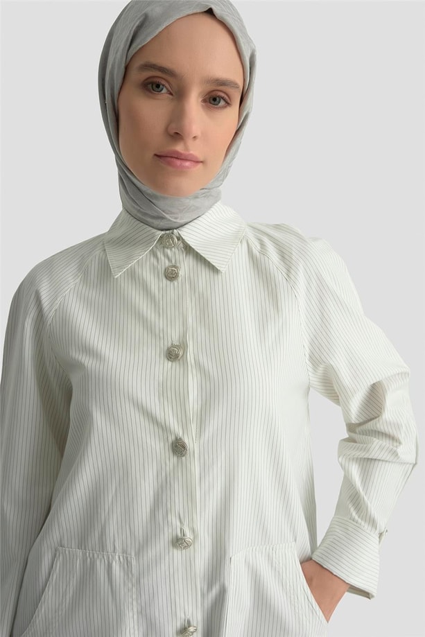Armine Çizgili Oversize Giy Çık 25Y5810 Beyaz