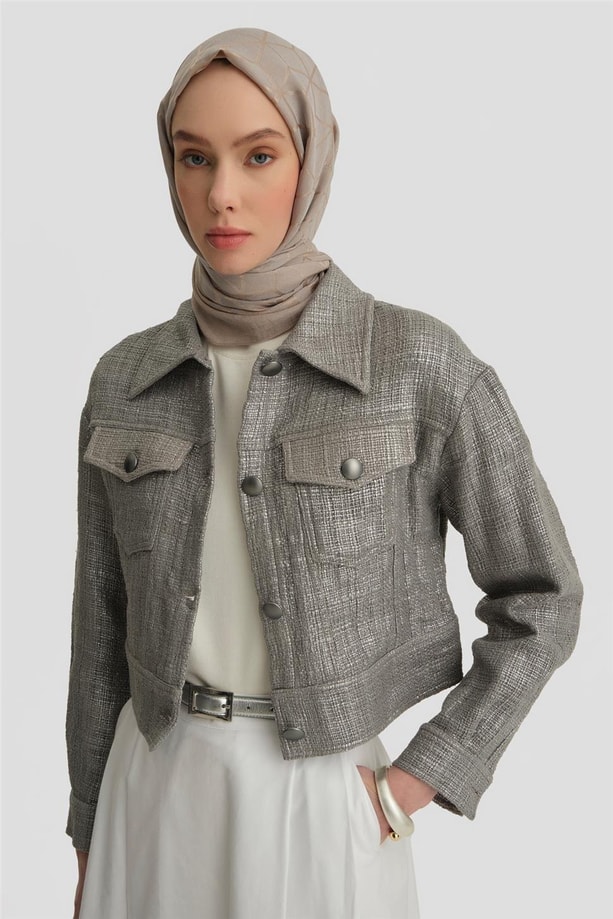 Armine Parlak Baskılı Tivit Ceket 25Y5900 Gri