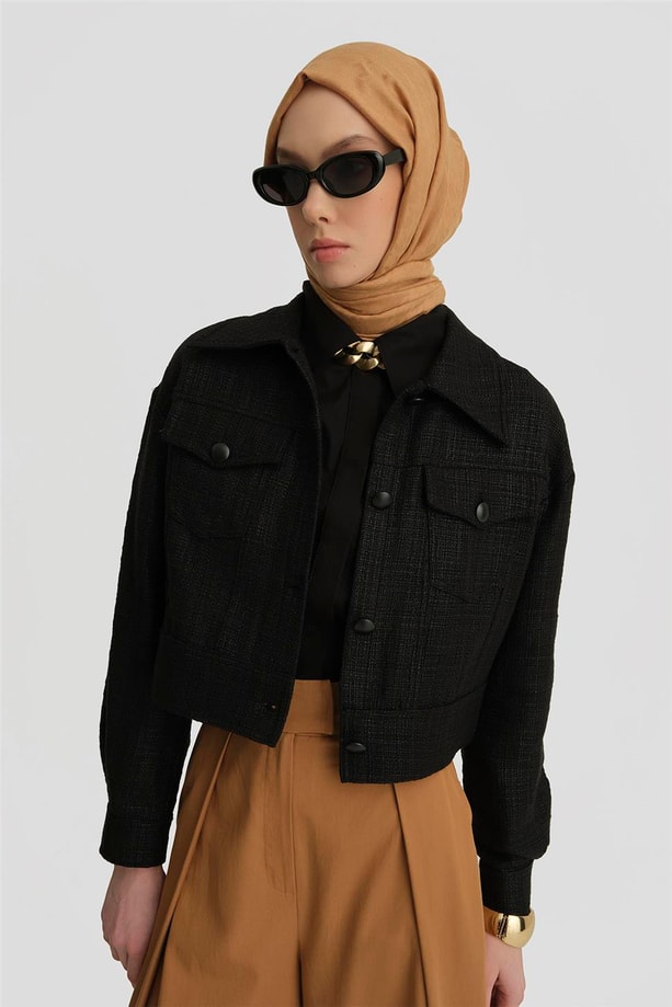 Armine Parlak Baskılı Tivit Ceket 25Y5900 Siyah