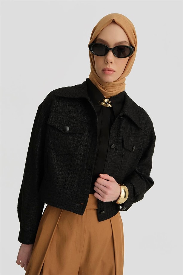 Armine Parlak Baskılı Tivit Ceket 25Y5900 Siyah