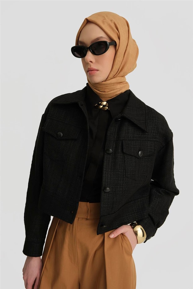 Armine Parlak Baskılı Tivit Ceket 25Y5900 Siyah