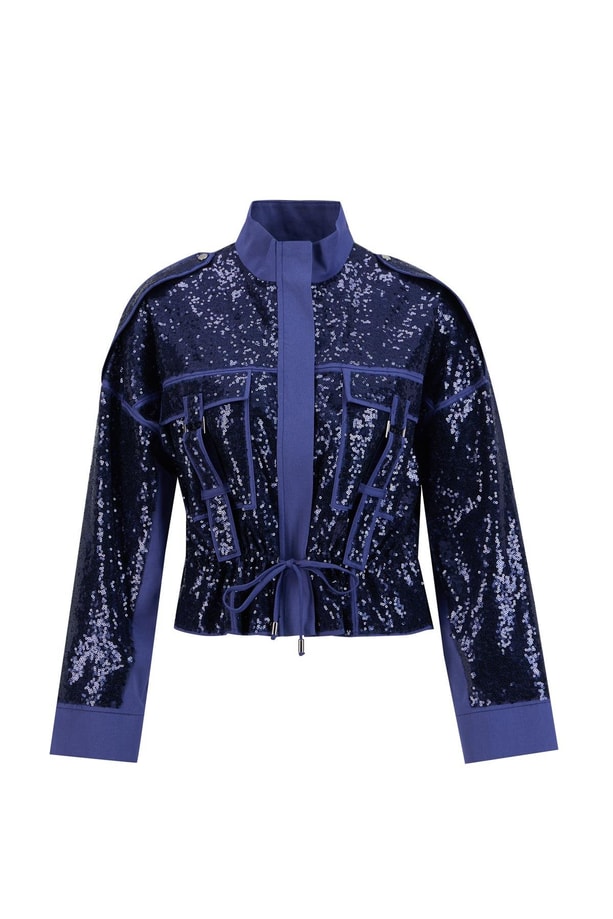 Armine Kumaş Mixli Payetli Ceket 25Y5916 Puslu Mor