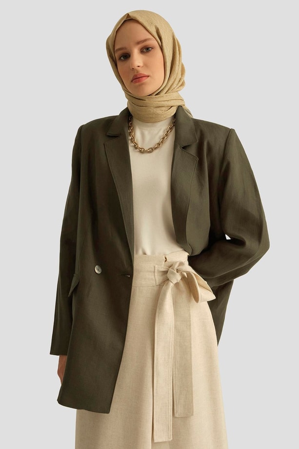 Armine Kruvaze Keten Ceket 25Y5917 Haki