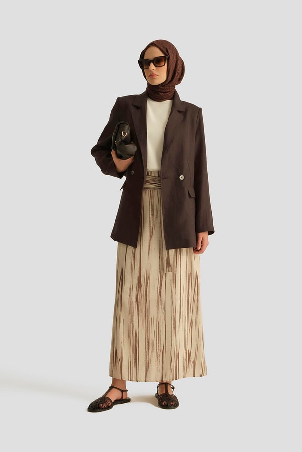 Armine Kruvaze Keten Ceket 25Y5917 Kakao