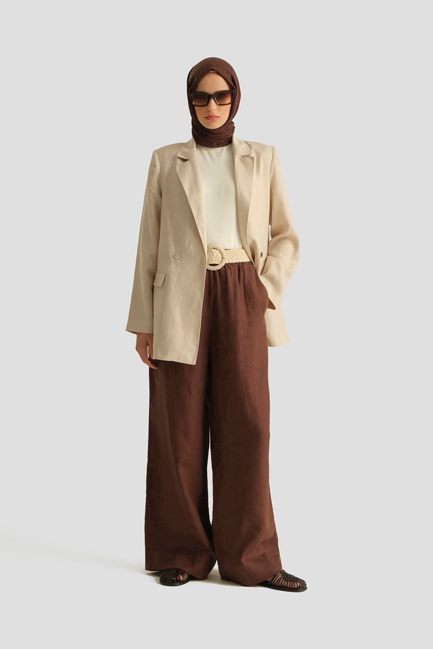 Armine Kruvaze Keten Ceket 25Y5917 Taş