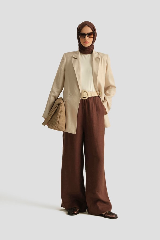 Armine Kruvaze Keten Ceket 25Y5917 Taş