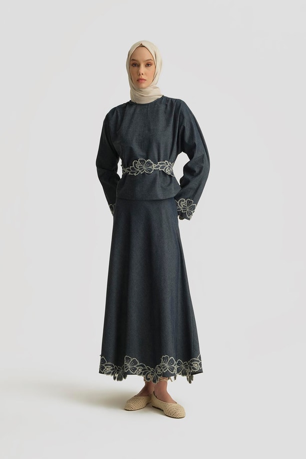 Armine Brode Detaylı Denim Takım 25Y6006 Lacivert