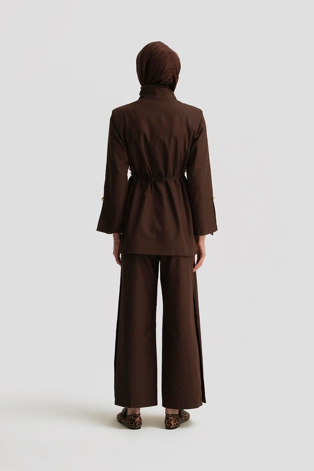 Armine Beli Bağlamalı Blazer Takım 25Y6007 Kahverengi