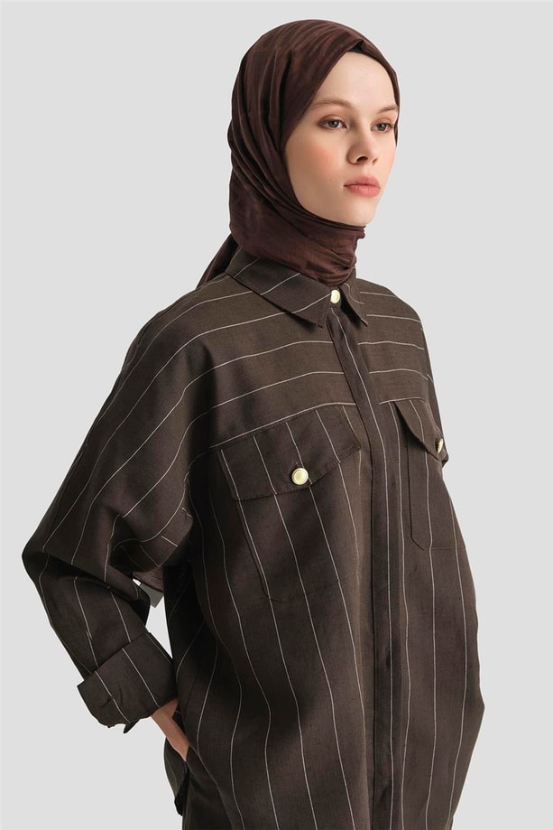Armine Çizgili Gömlekli Takım 25Y6010 Kakao
