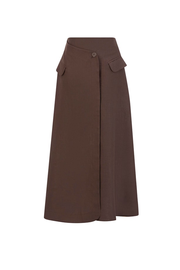 Armine Kruvaze Detaylı Keten Takım 25Y6011 Kahverengi