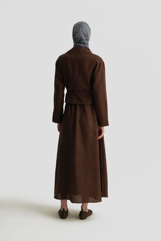 Armine Kruvaze Detaylı Keten Takım 25Y6011 Kahverengi