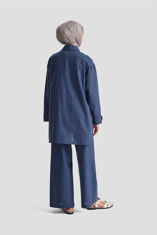 Armine Kup Detaylı Keten Takım 25Y6017 Lacivert