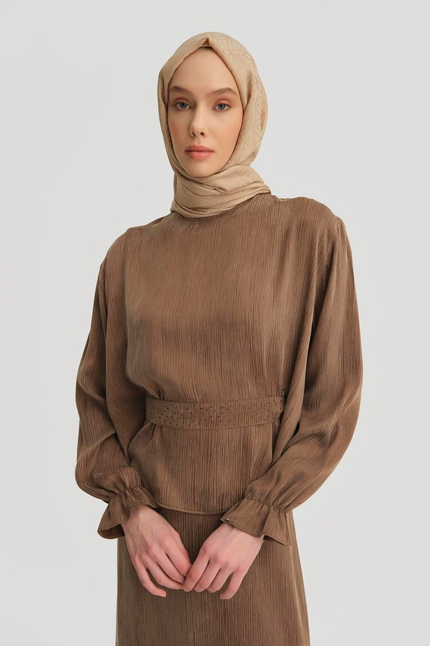 Armine Efektli Kupra Takım 25Y6024 Kahverengi