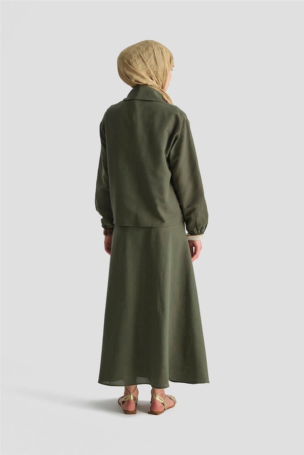 Armine Fiyonk detaylı 3'lü Keten Takım 25Y6049 Haki