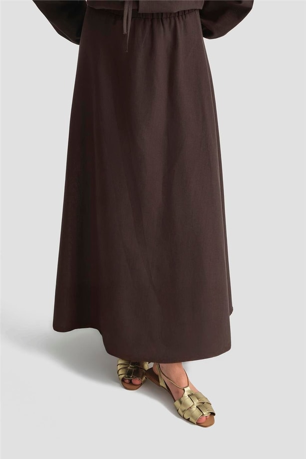 Armine Fiyonk detaylı 3'lü Keten Takım 25Y6049 Kakao