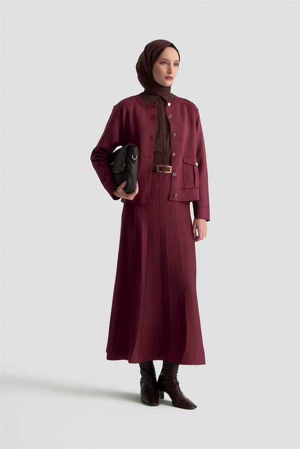 Armine Trend Hırka Etek Triko Takım 25KTD6120 Bordo