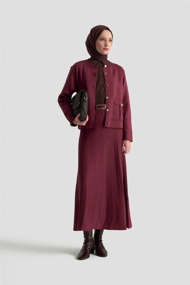 Armine Trend Hırka Etek Triko Takım 25KTD6120 Bordo