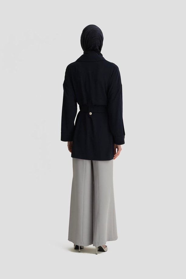 Armine Kol Yırtmaçlı Kruvaze Kap 25Y7800 Lacivert