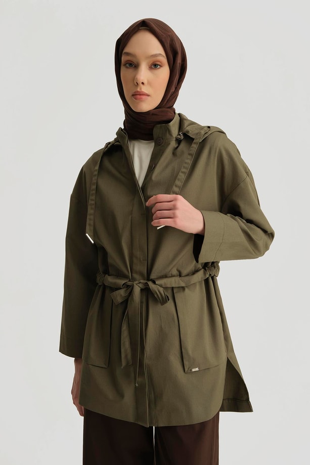 Armine Seyyar Kapüşonlu Pamuk Kap 25Y7802 Haki