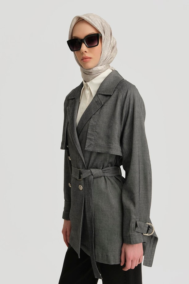 Armine Allerli Keten Denim Trençkot 25Y7804 İndigo