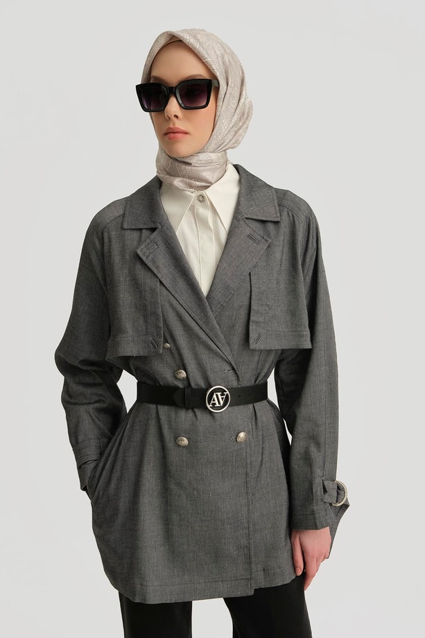 Armine Allerli Keten Denim Trençkot 25Y7804 İndigo