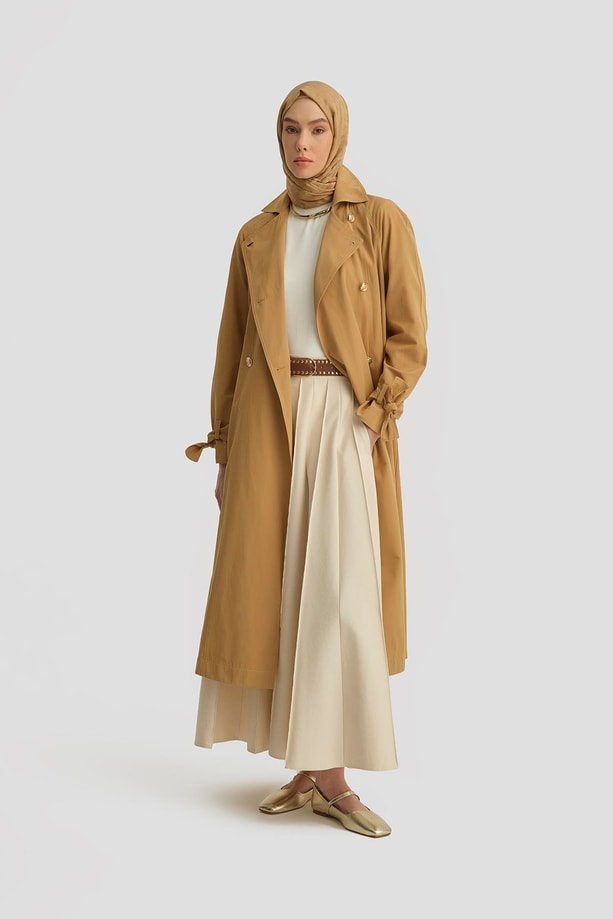 Armine Gold Düğmeli Trençkot 25Y7807 Sahra