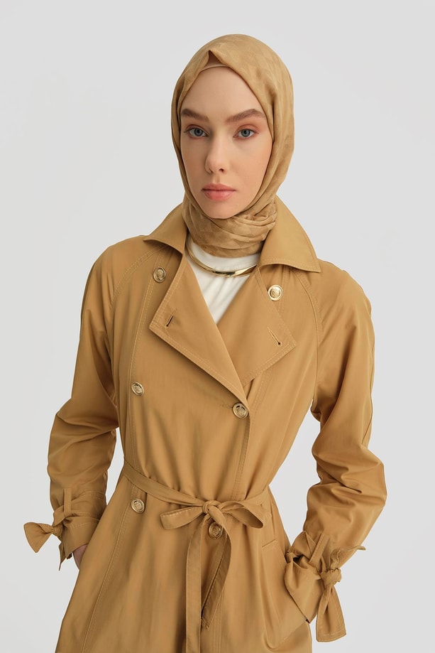 Armine Gold Düğmeli Trençkot 25Y7807 Sahra
