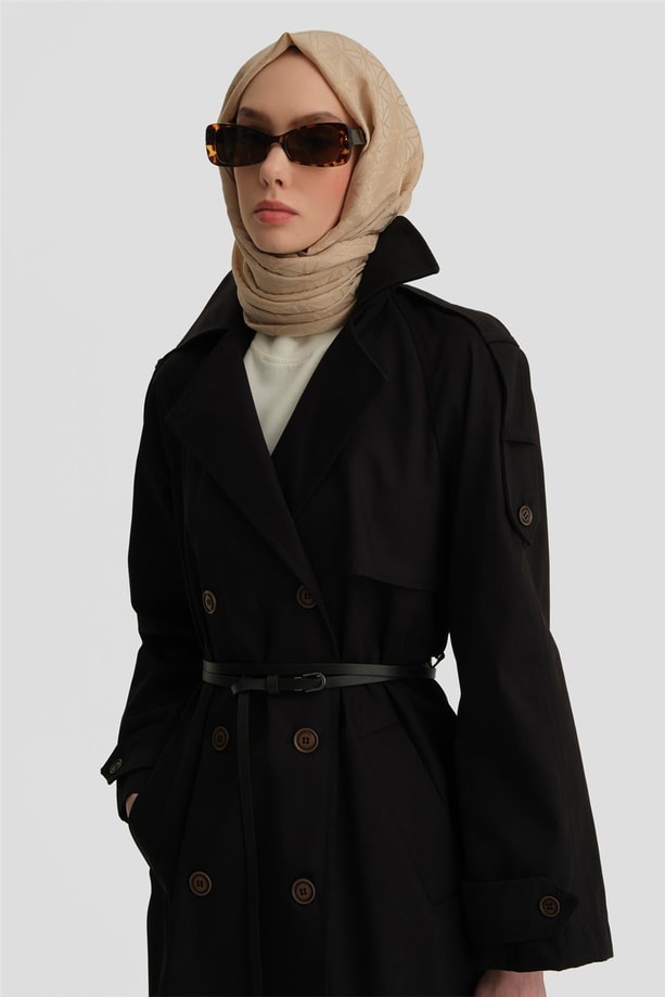 Armine Kemerli Trençkot 25Y7813 Siyah