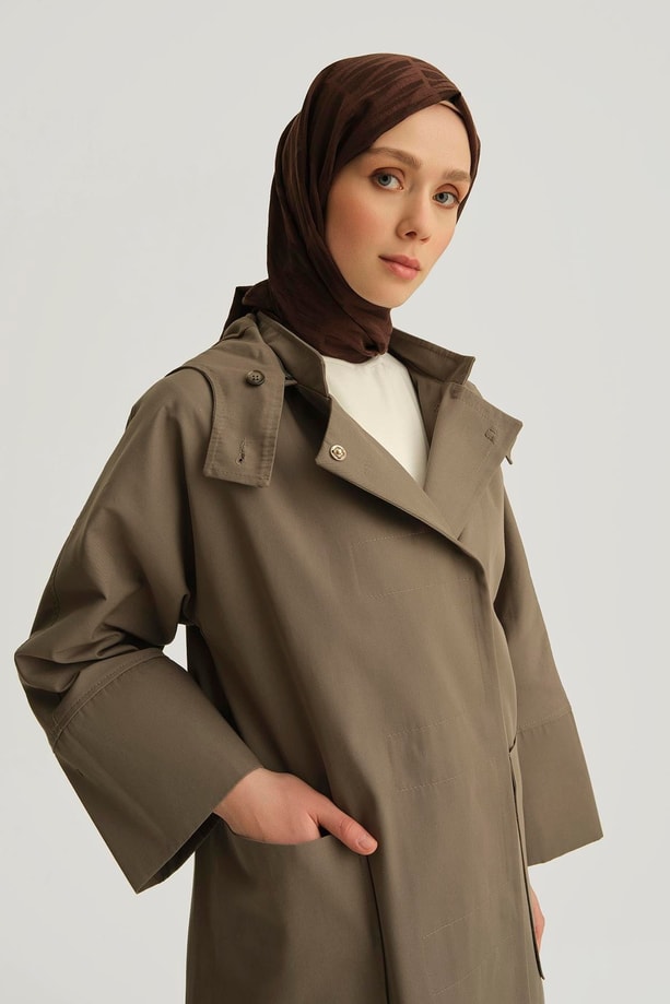 Armine Kapüşonlu Kruvaze Kap 25Y7814 Haki