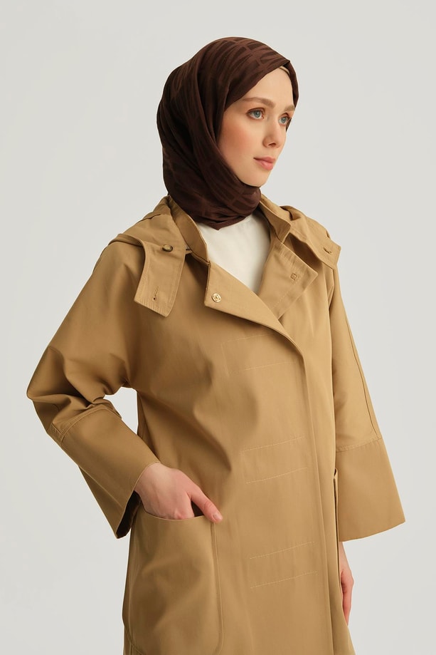 Armine Kapüşonlu Kruvaze Kap 25Y7814 Kum