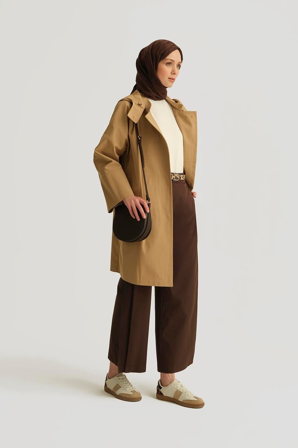 Armine Kapüşonlu Kruvaze Kap 25Y7814 Kum