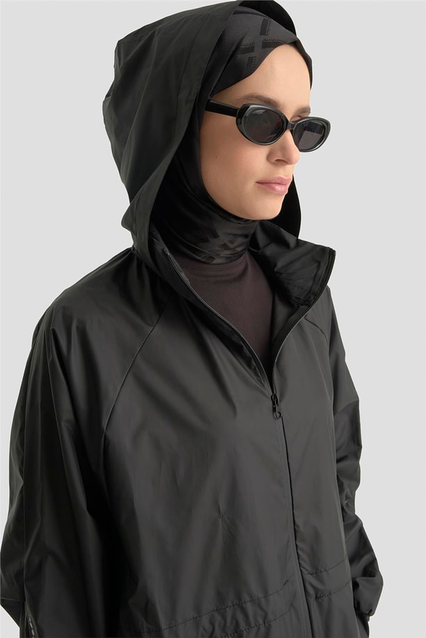 Armine Gizli Kapüşonlu ve Manşet Detaylı Yağmurluk 25Y7815 Siyah