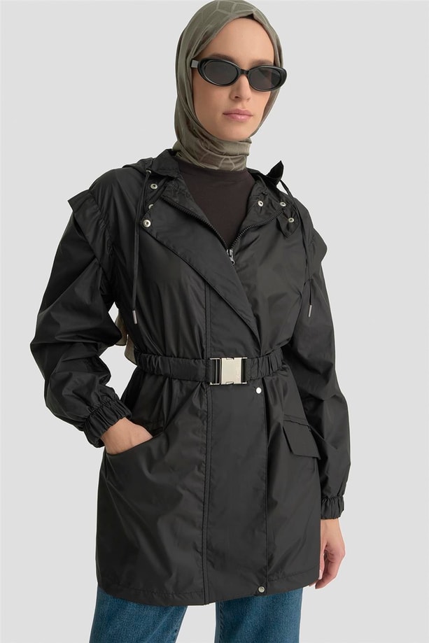 Armine Seyyar Kollu Ve Kapüşonlu Yağmurluk 25Y7816 Siyah