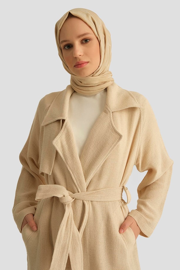 Armine Natural Kumaşlı Trençkot 25Y8203 Ekru