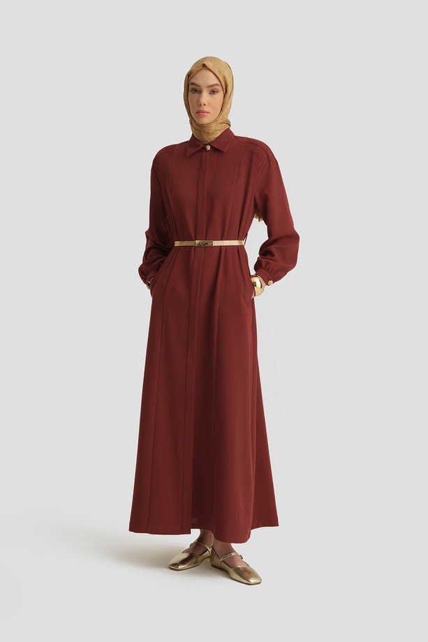 Armine Omzu Nervürlü Pardesü 25Y8208 Koyu Kırmızı