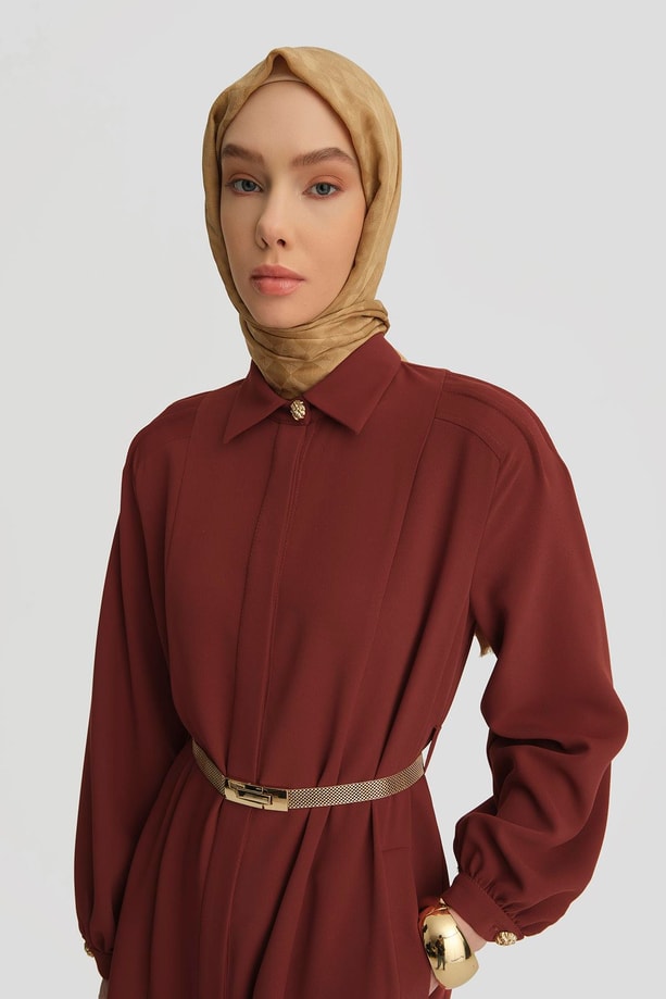 Armine Omzu Nervürlü Pardesü 25Y8208 Koyu Kırmızı