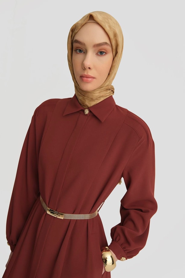 Armine Omzu Nervürlü Pardesü 25Y8208 Koyu Kırmızı