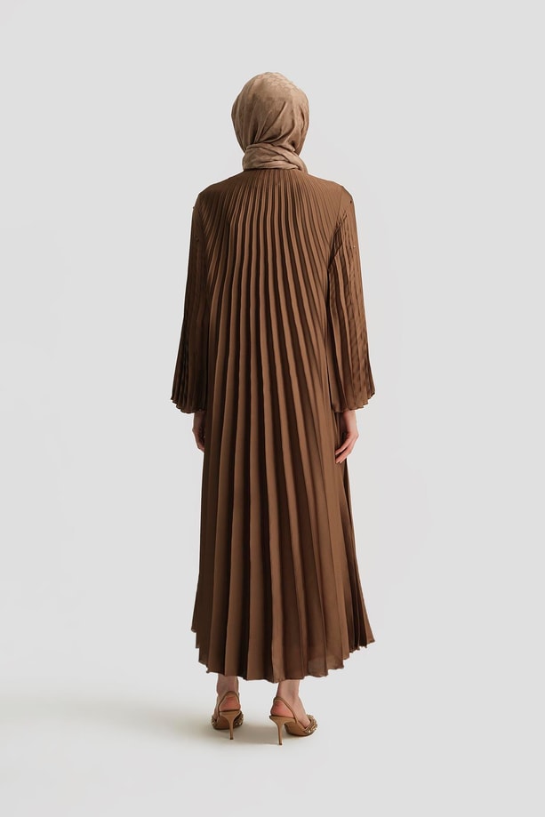 Armine Taş İşlemeli Piliseli Abaya 25Y8302 Açık Kahve