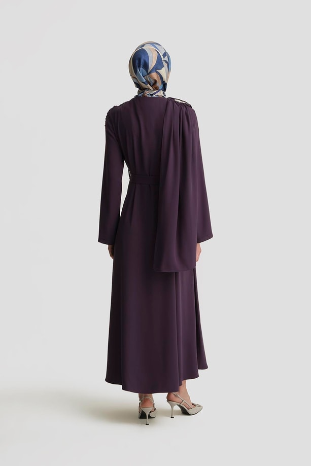 Armine Şal Detaylı Ferace 25Y8304 Puslu Mor