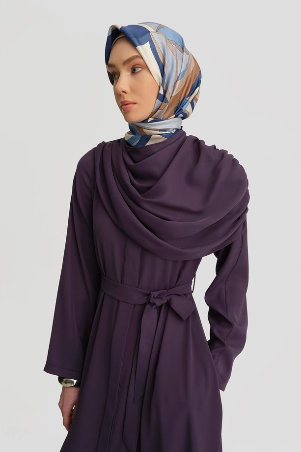 Armine Şal Detaylı Ferace 25Y8304 Puslu Mor