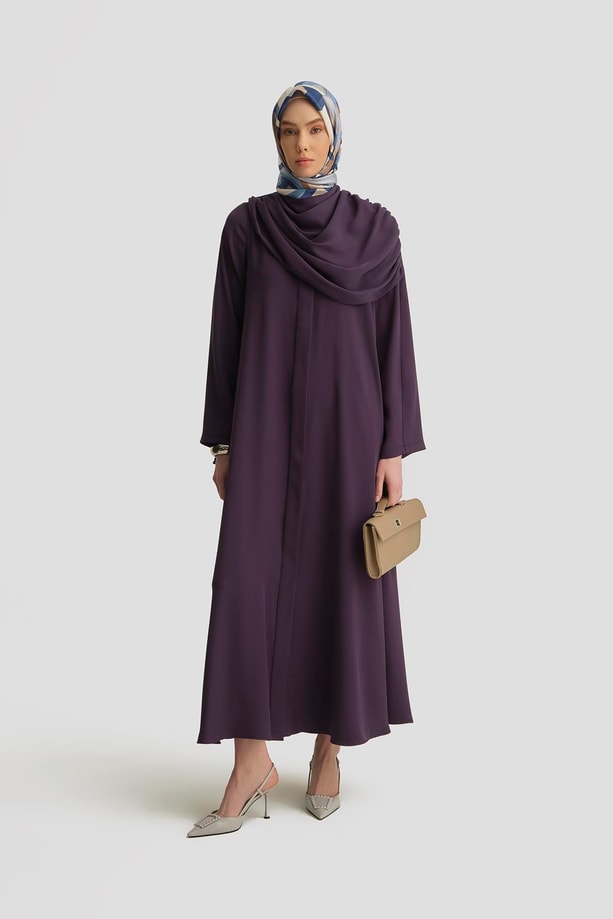 Armine Şal Detaylı Ferace 25Y8304 Puslu Mor