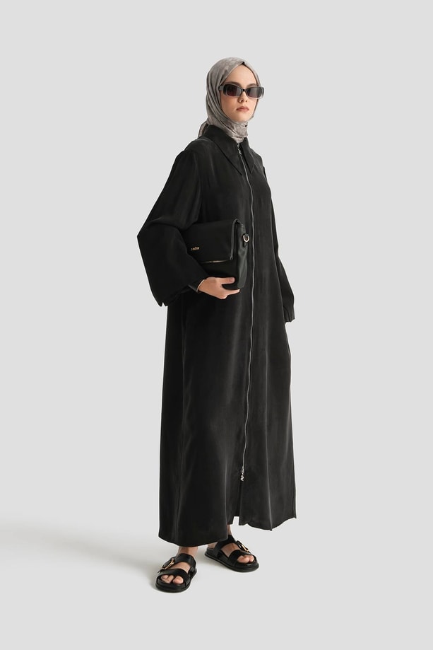 Armine Çift Manşetli Ferace 25Y8306 Siyah