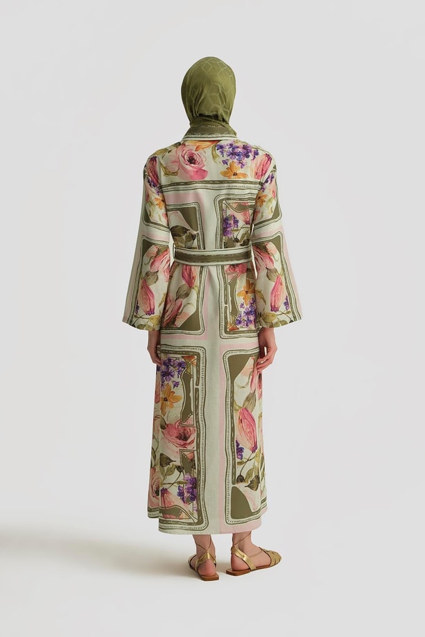 Armine Çiçek Desenli Elbise 25Y9001 Naturel